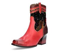 Laura Vita Damen Stiefelette Cowboy Western Boot Blumen floral Nieten Onao 01, Größe:39 EU, Farbe:Rot