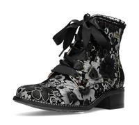 Laura Vita Stiefelette Emcmao 45 – Leder, Blumenmuster, Satinband-Schnürsenkel – Grau, Größe 37