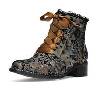 Laura Vita Damen Stiefelette Leder Blumenmuster Satinband Schnürsenkel Emcmao 45, Größe:38 EU, Farbe:Braun
