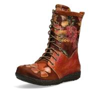 Laura Vita Damen Stiefelette Leder Blumenmuster und florale Prägung Gocno 05, Größe:40 EU, Farbe:Braun