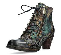 Laura Vita Damen Stiefelette Leder Blumenmuster und Reißverschluss Alcizeeo 12, Größe:38 EU, Farbe:Blau