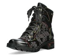 Laura Vita Damen Stiefelette Leder mit Blumenmuster Cap Toe Cocrailo 86, Größe:39 EU, Farbe:Schwarz