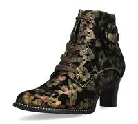 Laura Vita Damen Stiefelette Leder mit Blumenmuster Metallic Glanz Elcodieo 01, Größe:39 EU, Farbe:Braun