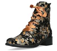 Laura Vita Damen Stiefelette Leder mit Blumenmuster und Satinschnürung Emcmao 26, Größe:38 EU, Farbe:Braun