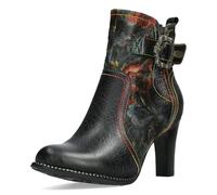Laura Vita Damen Stiefelette mit Blumenmuster und floraler Schnalle Alcbaneo 265, Größe:38 EU, Farbe:Schwarz