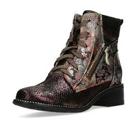 Laura Vita Damen Stiefelette mit Blumenmuster und Metallic Glanz Emcmao 66, Größe:39 EU, Farbe:Braun