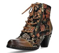 Laura Vita Damen Stiefelette Reißverschluss Leder Nietenbesatz Alcizeeo 12, Größe:37 EU, Farbe:Braun