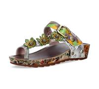Laura Vita Damen Zehenring-Pantolette mit floralen Applikationen Brcyano 88, Größe:39 EU, Farbe:Braun