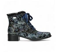 Laura Vita Emcmao-45 Damenstiefel mit blauem Blumenmuster im gotischen viktorianischen Stil aus Leder mit Knöchelabsatz US 39