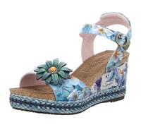 Laura Vita Damen-Espadrilles Facyo 75 aus blauem Leder mit Blumenmuster und Keilabsatz EU 38