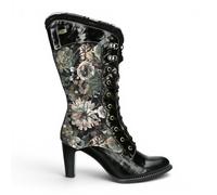 Laura Vita Floral Goth Victorian Leather High Boots mit Absatz - Alcbane-351 EU 36