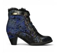 Laura Vita Floral-Goth viktorianische blaue Lederstiefel mit Absatz - Alcizeeo-190 US 39