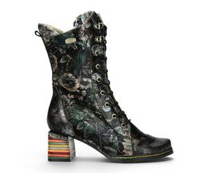 Laura Vita Goth Victorial Floral Schwarze Lederstiefel mit hoher Schnürstiefel - Ibcano-15 EU 38
