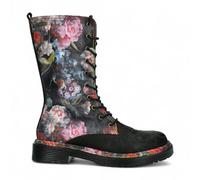 Laura Vita Incaso-18 Schwarze Damenstiefel mit Blumenmuster, Gothic-Stil, viktorianisches Leder EU 38