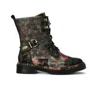 Laura Vita Incaso 36 Schwarze Damenstiefel mit Blumenmuster im Gothic-viktorianischen Stil aus Leder EU 37