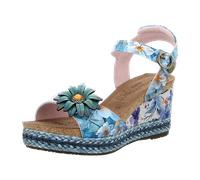 Laura Vita Damen-Espadrilles Facyo 75 blaues Leder Blumenmuster Keilabsatz Größe 41