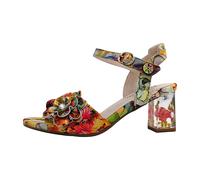 Laura Vita Damen Sandalette LUCIEO-25 Leder mit schimmernder Blüte Rot Größe 39