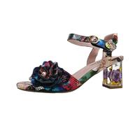 Laura Vita Damen Sandalette Schimmernde Blüte Leder LUCIEO-25, Größe:40 EU, Farbe:Schwarz