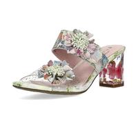 Laura Vita Lucieo 32 Damen Pantolette aus Echtleder in Beige mit Blumen und Blockabsatz wie Glas. beige