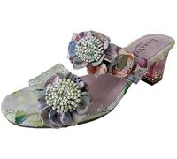 Laura Vita Lucieo 32 Damen Pantolette aus Echtleder in Beige mit Blumen und Blockabsatz wie Glas. beige