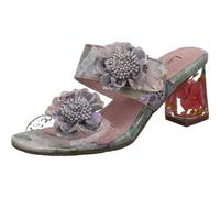 Laura Vita Lucieo 32 Damen Pantolette aus Echtleder in Beige mit Blumen und Blockabsatz wie Glas. beige