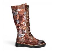 Laura Vita Maroon Gothic Victorian Floral Leder-Knieschnürstiefel, Modell Incaso-50 - Rotbraun EU 38