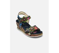 Laura Vita Damen Keilsandalette floral Blumenmuster Blütenapplikation Bonito 13, Größe:37 EU, Farbe:Blau