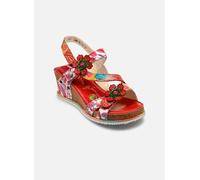 Laura Vita Damen Sandalette Keilabsatz in Korkoptik und Blumenmuster Bonito 27, Größe:38 EU, Farbe:Rot