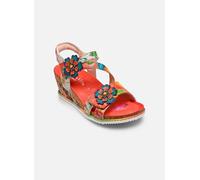 Laura Vita Damen-Espadrilles „Bonito 32“ aus orangefarbenem Leder mit Blumenmuster und Keilabsatz EU41