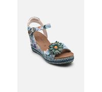 Laura Vita Damen-Espadrilles Facyo 75 aus blauem Leder mit Blumenmuster und Keilabsatz EU 38