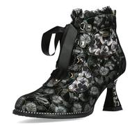 Laura Vita Schnürstiefelette Oliveo 03 in Grün mit Schwarz Blumen und Ziersteinen für Herbst. grün Gr. 40