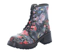 Laura Vita Damen Schnürboots Kleo 03 mit Blumen Print auf Echtleder und massiven Blockabsatz. schwarz Gr. 38