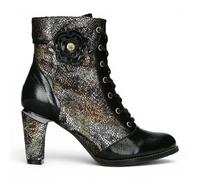 Laura Vita Schwarze Lederstiefel mit Blumenabsatz und Schnürung, Modell Alcbaneo 173 - Schwarz EU42
