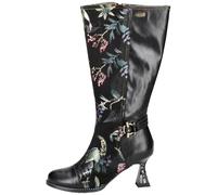 Laura Vita Damen Stiefel Leder Langschaft Blumen Zierriemen Absatz Oliveo 02, Größe:39 EU, Farbe:Schwarz