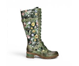 Laura Vita Viktorianische Blumengrüne Lederstiefel mit hoher Schnürung - Cocrailo-82 EU 37