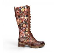 Laura Vita Viktorianische florale Maroon Lederstiefel mit hohen Schnürstiefeln - Cocrailo-82 EU 37