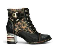 Laura Vita viktorianische schwarze Blumen-Leder-Schnürstiefel - Idcorao-10 US 39