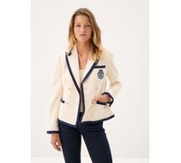 Lauren Ralph Lauren Zweireihiger Kurzblazer aus Baumwoll-Mix mit Logo-Stitchig in Marine Melange, Größe 38