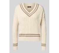 Lauren Ralph Lauren Strickpullover mit Zopfmuster und V-Ausschnitt Modell 'TEDURPH' in Beige, Größe S