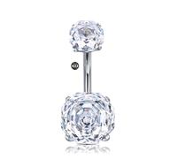 LAURITAMI 14G Bauchnabelpiercing Titan,8mm 10mm 12mm Rosen Zirkon Titan Bauchnabelpiercing Ring Silber,1 Stück Piercing Bauchnabel Barbell Bijoux Ringe Frau Mann Geschenk Schmuck