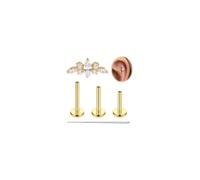 LAURITAMI 16G G23 Titan Helix Piercings Tragus Piercing, Blumenform Innengewinde Conch Labret Ohr Piercing, Hypoallergen Medizinische Ohrstecker Lippenpiercing Gold Silber 6/8/10MM