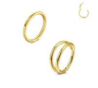 LAURITAMI 2 Stück Nasenpiercing Ring Chirurgenstahl 14G Dünn Doppelter Nasenpiercing Ring Gold, Septum Clicker Ring, 10mm Helix Conch Knorpel Tragus Nasenpiercing Bauchnabelpiercing Schmuck