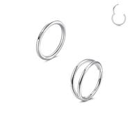 LAURITAMI 2 Stück Nasenpiercing Ring Chirurgenstahl 16G Dünn Doppelter Nasenpiercing Ring Silber, Septum Clicker Ring, 8mm Helix Conch Knorpel Tragus Nasenpiercing Bauchnabelpiercing Schmuck