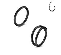 LAURITAMI 2 Stück Nasenpiercing Ring Chirurgenstahl 20G Dünn Doppelter Nasenpiercing Ring Schwarz, Septum Clicker Ring, 6mm Helix Conch Knorpel Tragus Nasenpiercing Schmuck