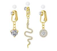 LAURITAMI 3 Stück Fake Bauchnabelpiercing - Gold, Silber mit Silikon-Pads - Clip On Design - Edelstahl - 15 Gramm