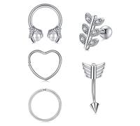LAURITAMI 5stk Cartilage Piercing Hoop Helix Tragus Ohrringe Stecker 16G Chirurgenstahl Rook Daith Ohr Piercing Schmetterling Drache