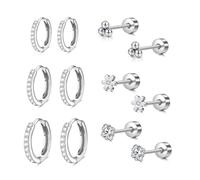 LAURITAMI 6 Paar Ohrringe Silber Set, 20G Chirurgenstahl Ohrringe Ohrstecker Cubic Zirkonia Knorpel Ohrringe für Damen mehrfache Piercings Schmuck