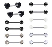 LAURITAMI 6 Paar Zungenpiercing Brustwarzenpiercing Edelstahl 1.6mm 14mm Stab Barbell Piercing Zunge Brustwarze Nippel Bars