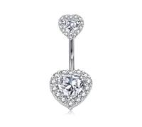 LAURITAMI Bauchnabelpiercing Silber 925 Doppeltes Herz Zirkonia 14G Piercing Bauchnabel Sterling-Silber 8mm 10mm 12mm Bauchnabelpiercing Silber Schmuck für Damen