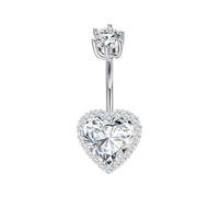 LAURITAMI Bauchnabelpiercing Silber 925 Großes Herz Zirkonia 14G Piercing Bauchnabel 8mm 10mm 12mm Bauchnabelpiercing Silber Schmuck für Damen